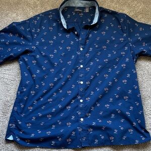 Van Heusen Navy Palm Print Short-Sleeve Button-Down Shirt SLIM fit